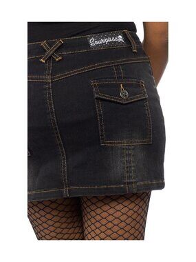 Doomed Dame Denim Mini Skirt Cute Alt Goth Retro Distressed Women's Apparel NWT